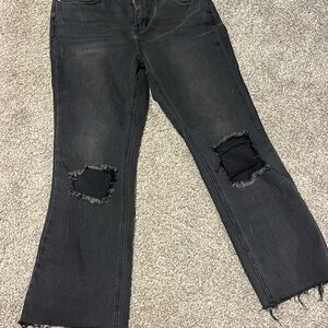 Avec Les Filles Black Distressed Flare Jeans